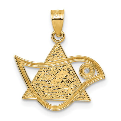 14K Polished and Textured CZ Bird and Triangle Star of David Pendant