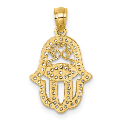 14K Polished CZ Hamsa Pendant