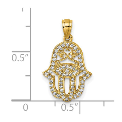 14K Polished CZ Hamsa Pendant