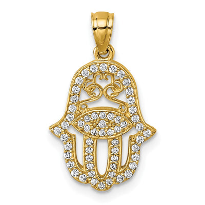 14K gold cubic zirconia hamsa pendant