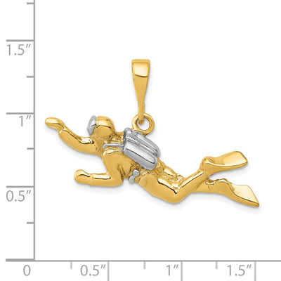 14K w/Rhodium Polished Open-Backed Scuba Diver Pendant