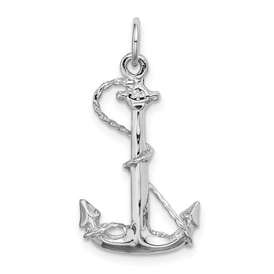 14K White Gold Solid Polished 3-D Anchor Charm, 26 x 14mm
