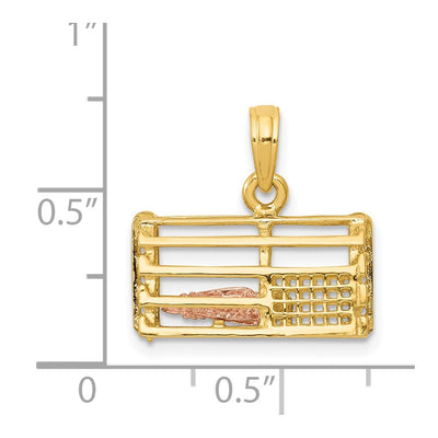 14K Two-Tone Polished 3-D Lobster Trap Pendant