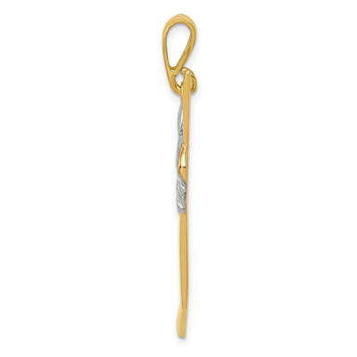 14K w/Rhodium Solid Polished Hockey Stick Pendant