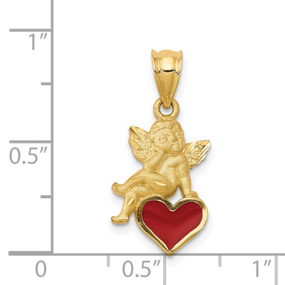 14K Enameled Angel on Heart Pendant