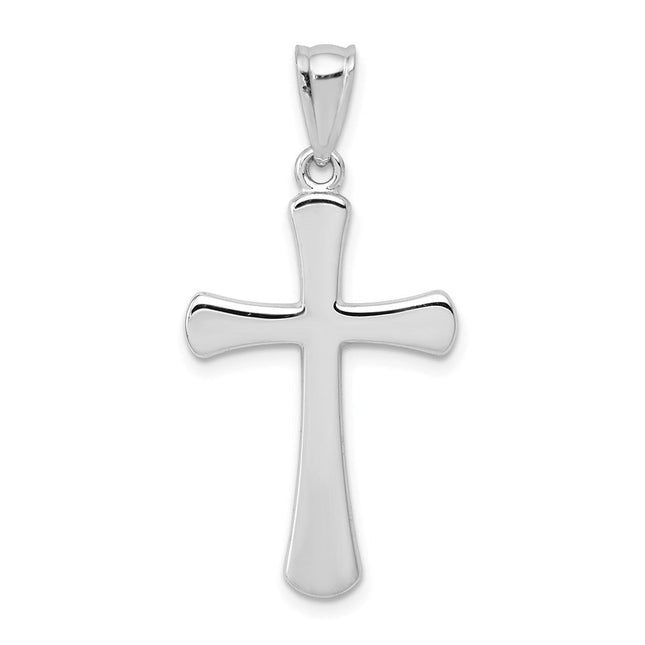 14k White Gold Hollow Cross Pendant, 33 x 16mm