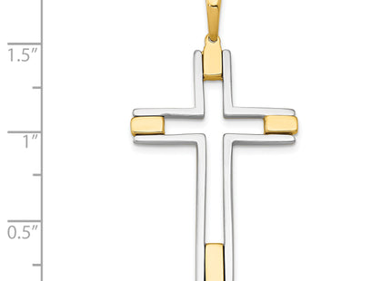 14k Two-tone Fancy Cross Pendant, 50 x 25mm