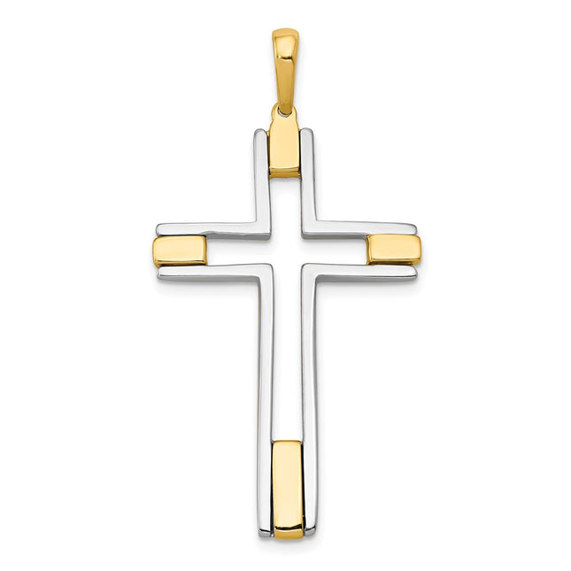 14k Two-tone Fancy Cross Pendant, 50 x 25mm
