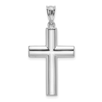 14K White Gold Hollow Cross Pendant, 35.4 x 17.5mm
