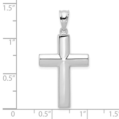 14K White Gold Hollow Cross Pendant, 35.4 x 17.5mm