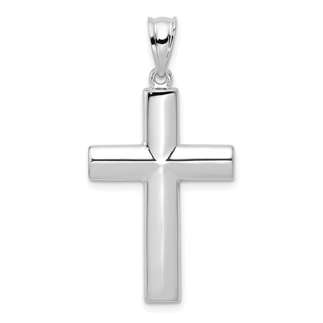 14k White Gold Hollow Cross Pendant, 35.4 x 17.5mm