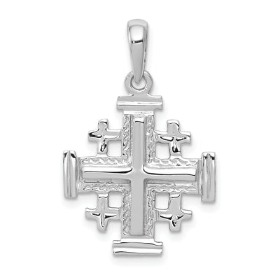 14K White Gold Jerusalem Cross Pendant, 30 x 24mm