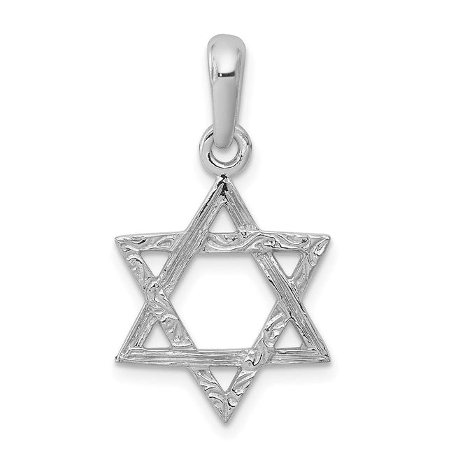14k White Gold Star Of David Pendant, 26 x 15mm