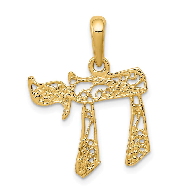 14k Filigree Chai Pendant, 25 x 19mm