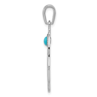 14K White Gold Turquoise Filigree Chamseh Pendant