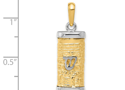 14K Two-Tone 3D Mezuzah Pendant, 30 x 10mm
