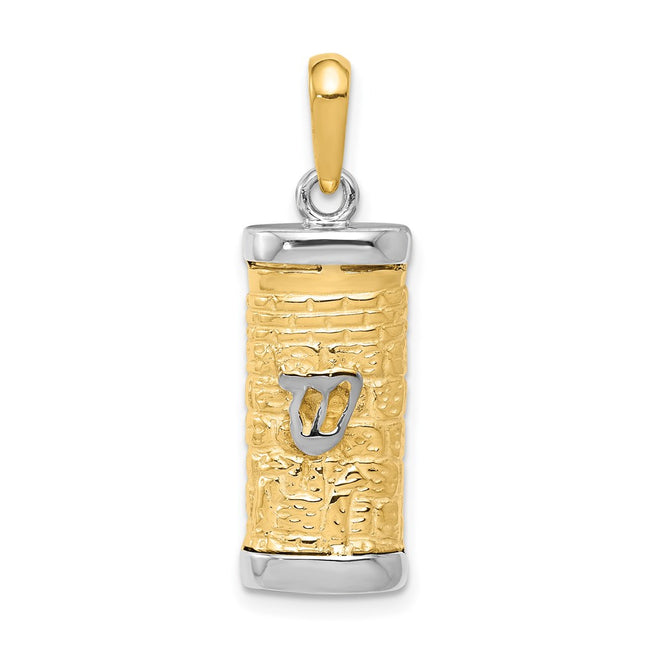 14K Two-Tone 3D Mezuzah Pendant, 30 x 10mm