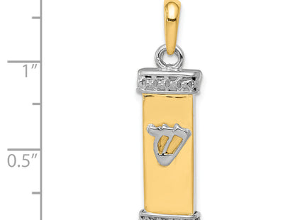 14K Two-Tone 3D Mezuzah Pendant, 32 x 9mm