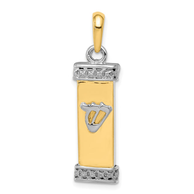 14K Two-Tone 3D Mezuzah Pendant, 32 x 9mm