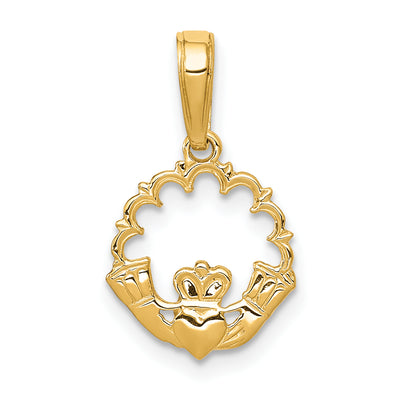14K Polished Claddagh Pendant, 18 x 12mm