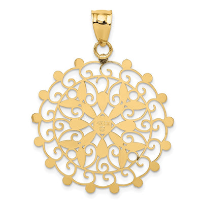 14K White Rhodium Diamond-cut Filigree Pendant, 43 x 32mm