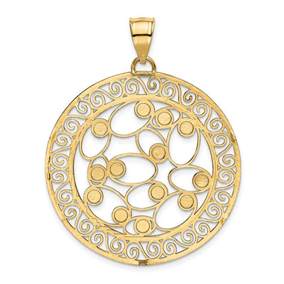 14K White Rhodium Diamond-cut Filigree Pendant, 48 x 36mm