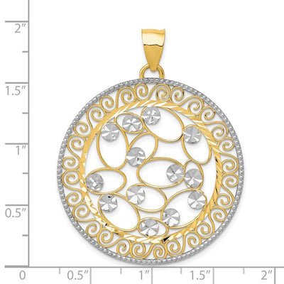 14K White Rhodium Diamond-cut Filigree Pendant, 48 x 36mm