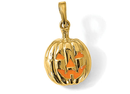 14k Enameled Inside 3-D Cut-Out Pumpkin Pendant