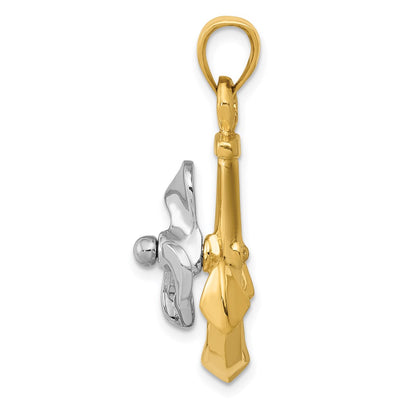 14K Two-tone 3-D Anchor w/Moveable Propeller Pendant