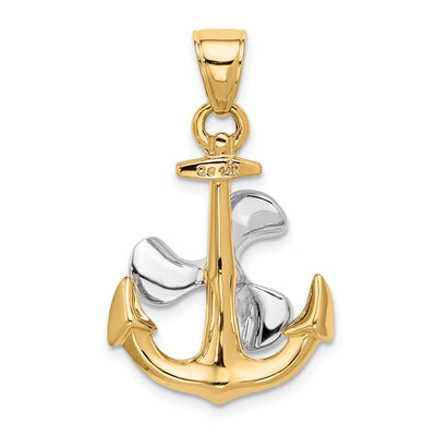 14K Two-tone 3-D Anchor w/Moveable Propeller Pendant