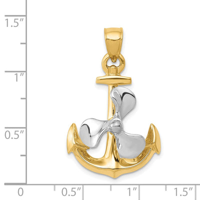14K Two-tone 3-D Anchor w/Moveable Propeller Pendant
