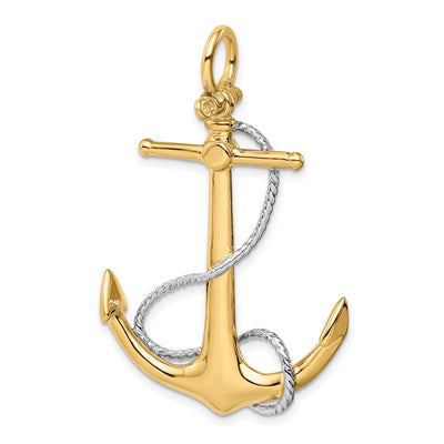 14K Two-tone 3-D Anchor with Entwined Rope Accent Pendant