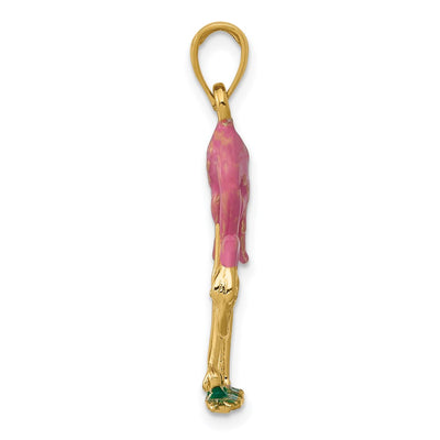 14K Enameled 3-D Pink Flamingo Pendant