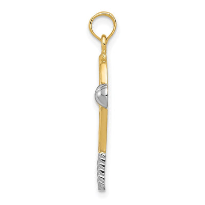 14K w/Rhodium Polished Tennis Racquet Pendant