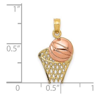 14K Two-tone Basketball Hoop with Ball Pendant