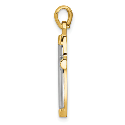 14K w/Rhodium Cross Pendant, 27 x 12mm