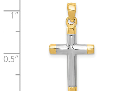 14k w/Rhodium Cross Pendant, 27 x 12mm
