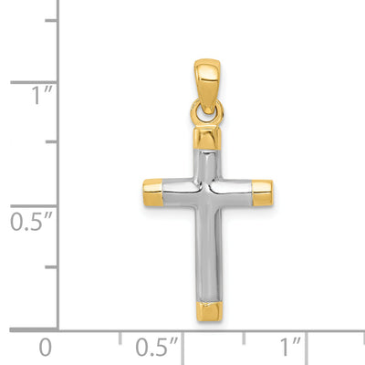 14K w/Rhodium Cross Pendant, 27 x 12mm