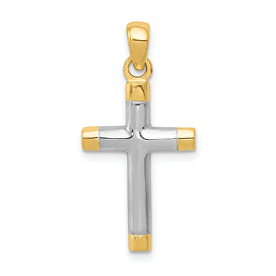 14K w/Rhodium Cross Pendant, 27 x 12mm