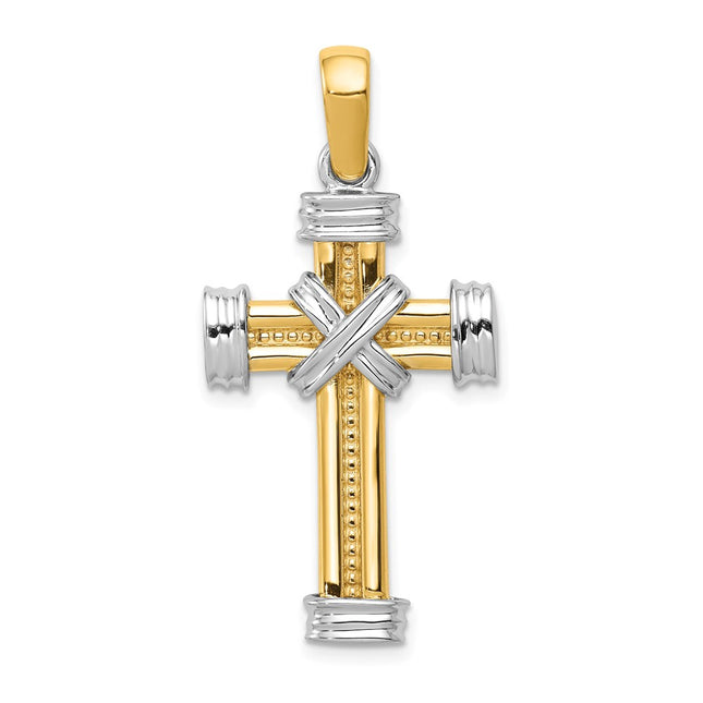 14k Two-tone Latin Cross Pendant, 39 x 19mm