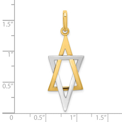 14K W/ Rhodium Elongated Jewish Star Of David Charm