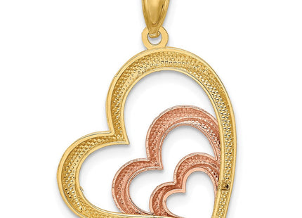 14K Two-tone and White Rhodium Polished 3 Hearts Pendant (Style K2551)