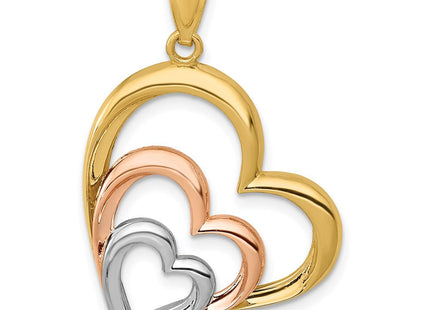 14K Two-tone and White Rhodium Polished 3 Hearts Pendant (Style K2551)