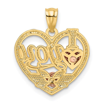 14K Two-tone w/White Rhodium I LOVE YOU Heart Pendant