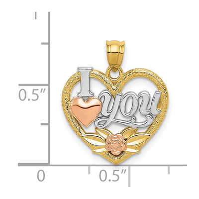 14K Two-tone w/White Rhodium I LOVE YOU Heart Pendant