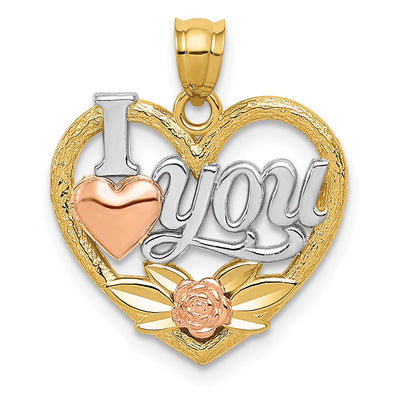 14K Two-tone w/White Rhodium I LOVE YOU Heart Pendant