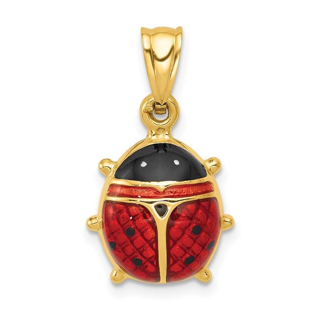 14K Enameled Ladybug Charm, 22 x 11mm