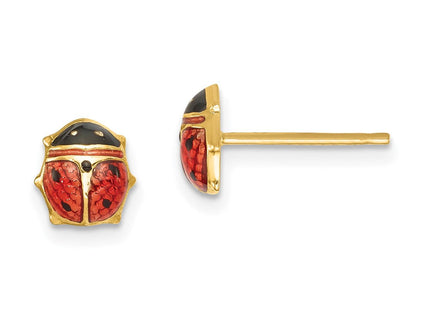 14k Enameled Ladybug Earrings (Style K262)