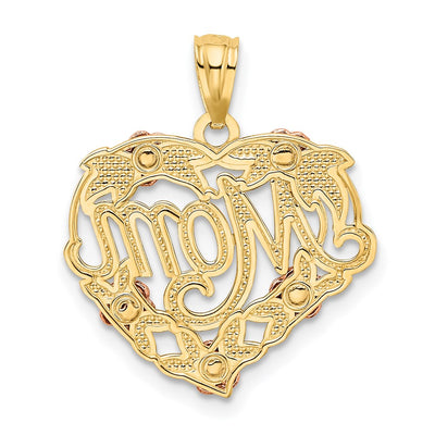 14K Two-tone w/White Rhodium Mom Heart Pendant, 21 x 18mm