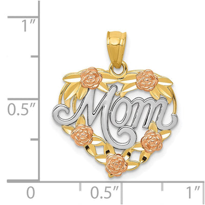 14K Two-tone w/White Rhodium Mom Heart Pendant, 21 x 18mm